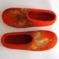 Orange color house shoes. Handmade felt shoes. Felted slippers for women. - Shoes & slippers - felting