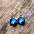 Classic Blue Silver Earrings, Bermuda Blue Swarovski Crystal, Dangle Earrings - Earrings - beadwork