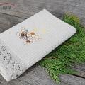 Linen kitchen towel with bee and crochet corner - For interior - sewing