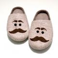 Felted slippers with moustache face - Shoes & slippers - felting