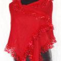 Red carf with swirls - Scarves & shawls - knitwork