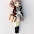 Doll brooch "Girl with brown dress" - Accessory - making