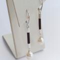 Earrings with Leather pearls and silver  - Earrings - beadwork