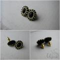 Black and gold stud earrings - Earrings - beadwork