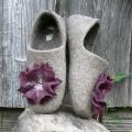 Burgundy flowers-women's slippers-natural wool-felted slippers - Shoes & slippers - felting