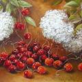  Still life with cherries 30x70 - Oil painting - drawing