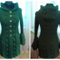 Green long cardigan with cables - Sweaters & jackets - knitwork