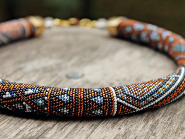 Japanese Seed bead Crochet Rope Necklace, East Patchwork, Luxury Jewelry, Easter 3