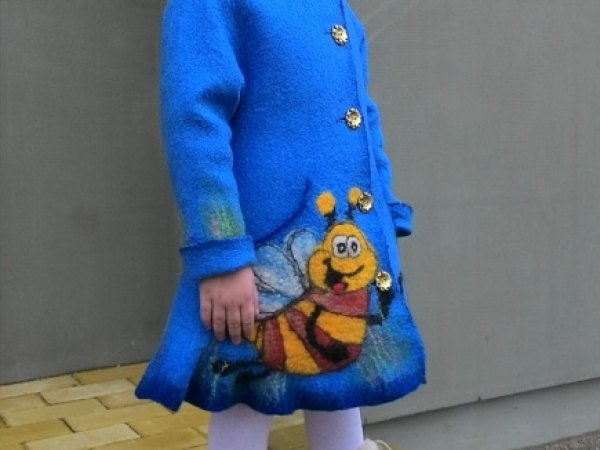 Blue felted coat for girl 2