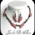 Handmade Jewelry Set Rhodonite Necklace Earrings Gemstone Beads Fashion  - Necklace - beadwork