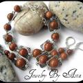 Handmade Jewelry Set Sandstone Necklace Earrings Gemstone Beads Pendant - Kits - beadwork