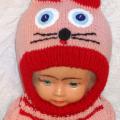 Hat helmet Red pink cat - Hats - knitwork