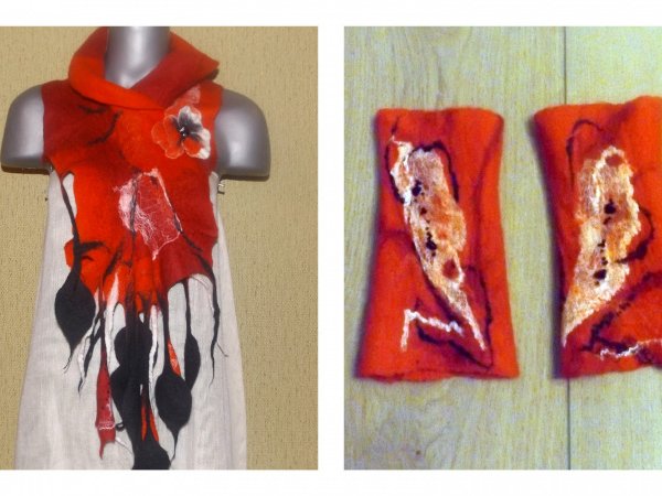šalikas ir riešinės raudonos,vyšninės spalvos - Kits