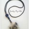 Necklace Lazurite Agate Gemstone, Fox Fur - Accessory - making