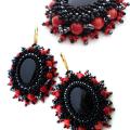 Coral and Agate - Earrings - beadwork