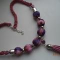 Textile neck adornment "PINK" - Necklace - beadwork