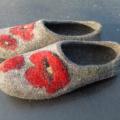 felted grey slippers " flowers" - Shoes & slippers - felting