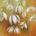First snowdrops 28x30, oil on canvas - Oil painting - drawing