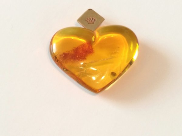 Necklace, Amber heart with brass 2