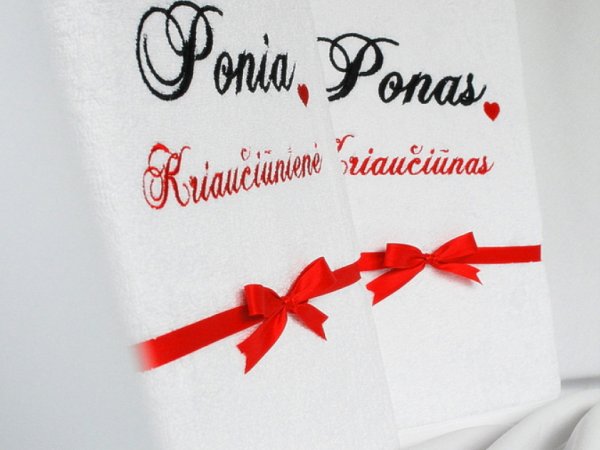 Jaunavedžiams - Vestuvių proga - Jauniesiems - Vardinis rankšluostis 2