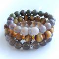 Bracelets (Agate, Pink opal, Amber, Gold tiger eye) complect - Bracelets - beadwork