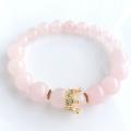 Rose Quartz bracelet with gold crown - Bracelets - beadwork