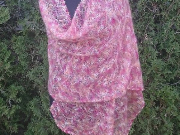Handmade knitted printed red&brown shawl 2