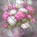 Peonies and lupines 55x70, oil on canvas - Oil painting - drawing