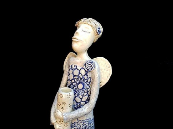 Angel "Blue Rose with a vase" - Ceramics