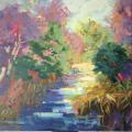 Morning by the river. Acrylic painting on canvas. Canvas size 80x80cm. - Acrylic painting - drawing