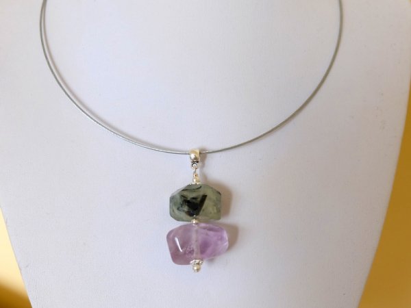 Pendant neck with prehnit and amethyst 3