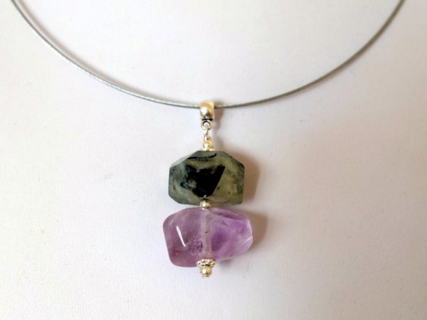 Pendant neck with prehnit and amethyst - Neck pendants