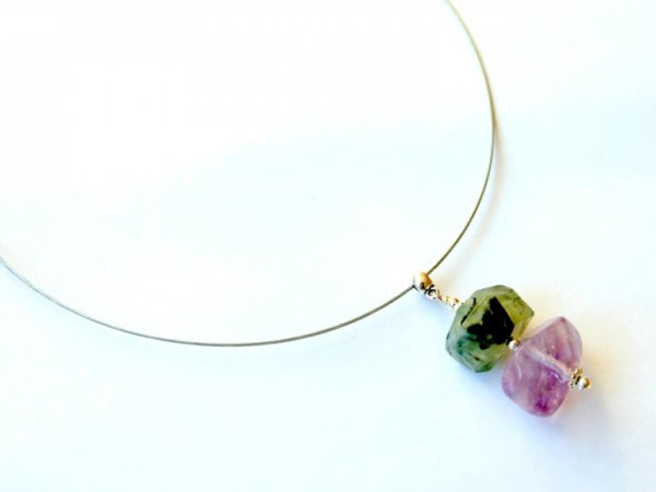 Pendant neck with prehnit and amethyst 2