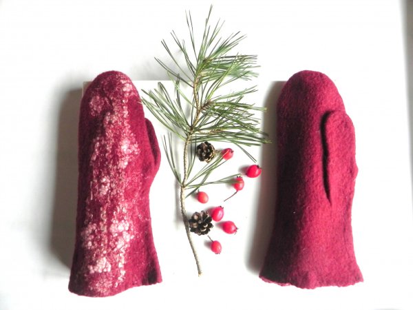 Veltos merino vilnos pirstines bordo spalvos 2