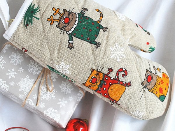 Diner oven gloves, baking glove, potholders, cooking-mitts Christmas Kittens 2