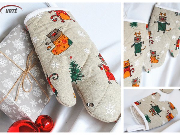 Diner oven gloves, baking glove, potholders, cooking-mitts Christmas Kittens 3