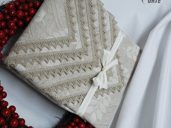 Handmade linen napkin - New home gift - Dark gray linen lace 2