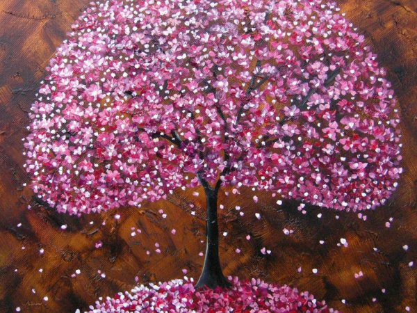 70 eur_Rausvažiedė obelis 35x40 - Oil painting
