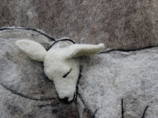 Needle felted relief picture "Lambs" 2