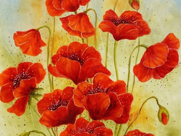 120 eur_Ugninės aguonos 40x70 - Oil painting