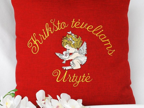 Dovana krikšto tėveliams - siuvinėta dekoratyvinė pagalvėlė - Angeliukas - Pillows