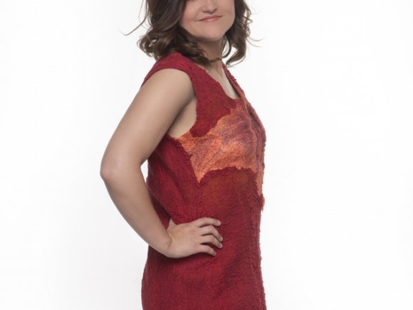 Raudona velta merino vilnos suknele 2