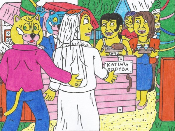 Naitmeno ir Marijanos vestuvių svita parvažiavo namo, į Nycius - Paveikslai, paveiksliukai
