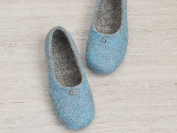 Felted women's house shoes Blue 3