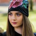 Cotton and Faux Leather beanie - "Rose blossom" - Drawing on clothes - drawing