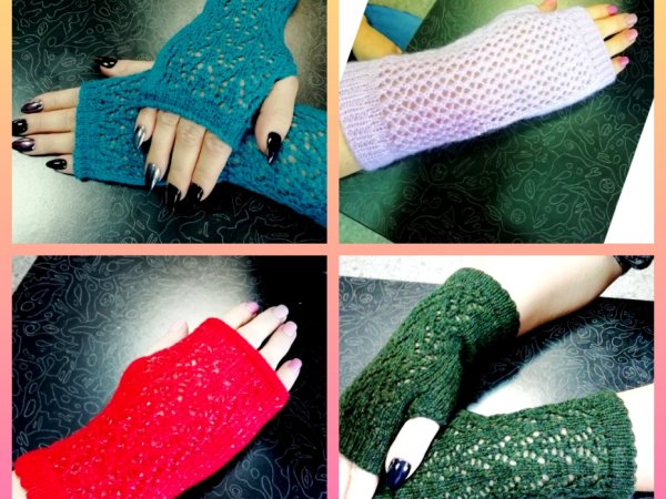 White, blue, green, pink, salad fingerless mitts 2