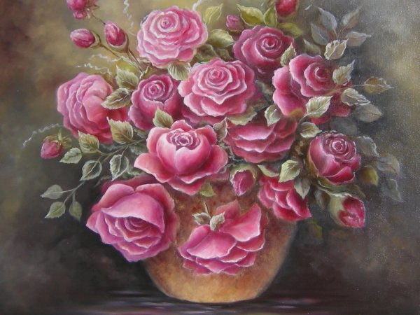 Rozes 50x50, al.drobe,paruostas kabinti - Aliejinė tapyba