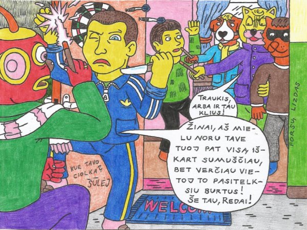 Tukurutis su draugais atakuoja jaunąjį chuliganą Redą - Paveikslai, paveiksliukai