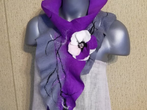 Veltas šalikas su sage pilkos-violetinės spalvos 1