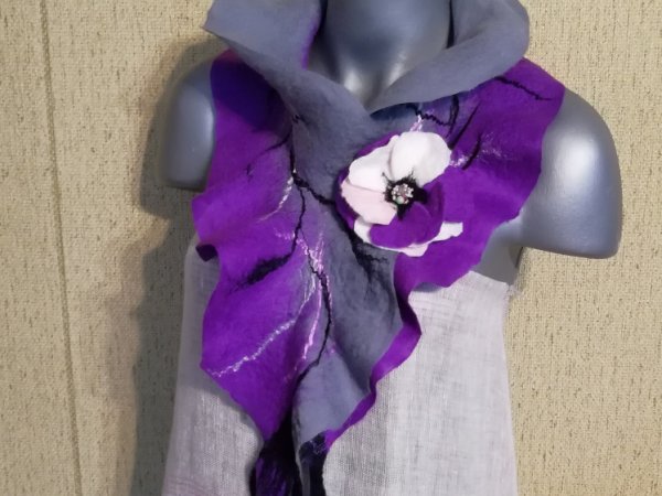 Veltas šalikas su sage pilkos-violetinės spalvos 2